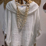 Women's Solid Color Draped Neck 3/4 Sleeve Comfortable Casual Linen Pocket Top