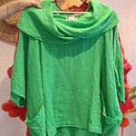 Women's Solid Color Draped Neck 3/4 Sleeve Comfortable Casual Linen Pocket Top