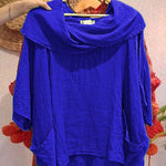 Women's Solid Color Draped Neck 3/4 Sleeve Comfortable Casual Linen Pocket Top