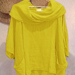 Women's Solid Color Draped Neck 3/4 Sleeve Comfortable Casual Linen Pocket Top