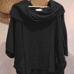 Women's Solid Color Draped Neck 3/4 Sleeve Comfortable Casual Linen Pocket Top
