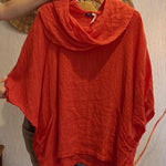 Women's Solid Color Draped Neck 3/4 Sleeve Comfortable Casual Linen Pocket Top