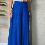 Women's Solid High Waist Lace-Up Casual Linen Wide Leg Pants