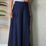 Women's Solid High Waist Lace-Up Casual Linen Wide Leg Pants