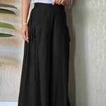 Women's Solid High Waist Lace-Up Casual Linen Wide Leg Pants