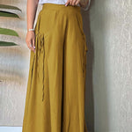 Women's Solid High Waist Lace-Up Casual Linen Wide Leg Pants