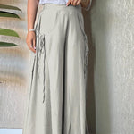 Women's Solid High Waist Lace-Up Casual Linen Wide Leg Pants