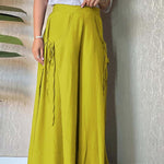Women's Solid High Waist Lace-Up Casual Linen Wide Leg Pants