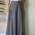 Women's Solid High Waist Lace-Up Casual Linen Wide Leg Pants