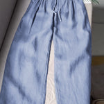 🔥Limited time promotion Women's Solid Color Pleated Drawstring Casual Cotton and Linen Wide Leg Pants