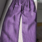 🔥Limited time promotion Women's Solid Color Pleated Drawstring Casual Cotton and Linen Wide Leg Pants