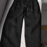 🔥Limited time promotion Women's Solid Color Pleated Drawstring Casual Cotton and Linen Wide Leg Pants