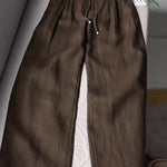 🔥Limited time promotion Women's Solid Color Pleated Drawstring Casual Cotton and Linen Wide Leg Pants