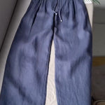 🔥Limited time promotion Women's Solid Color Pleated Drawstring Casual Cotton and Linen Wide Leg Pants