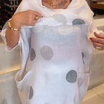 Women's Polka Dot Print Cotton Shirt with Draped Collar and 3/4 Sleeves