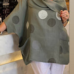 Women's Polka Dot Print Cotton Shirt with Draped Collar and 3/4 Sleeves