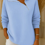 Women's Solid Color Lapel Long Sleeve Casual Sweater