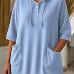 Women's Solid Color Mid-Sleeve Casual Hooded Pullover