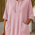 Women's Solid Color Mid-Sleeve Casual Hooded Pullover