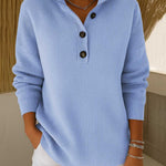Women's Solid Color Stand Collar Long Sleeve Casual Loose Knit Pullover
