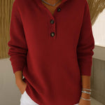 Women's Solid Color Stand Collar Long Sleeve Casual Loose Knit Pullover