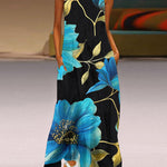 A-Line Loose Flower Print Pockets V-Neck Maxi Dresses