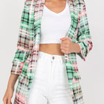 Casual Blazer For Women Color Plaid Long Sleeve Open Front Work Office Suit Jacket With Pocket