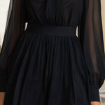 Sheer Chiffon High-Neck Long Sleeve Mini Dress
