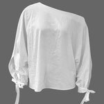 Long Sleeves Loose Asymmetric Solid Color Tied One-Shoulder Blouses&Shirts Tops