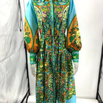 High Waisted Loose Puff Sleeves Belted Floral Printed Lapel Midi Dresses