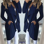 Fashion Solid Color Lapel Slim Long Windbreaker Jacket