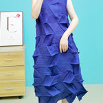 Casual Sleeveless Irregularity Pleated Solid Color Stand Collar Midi Dresses