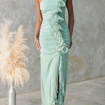 Margovil One Shoulder Slit Ruffle Mesh Maxi Dress