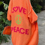 Margovil Open Front Love and Peace Pattern Long Sweater Cardigan(in 5 Colors)
