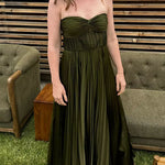 Strapless Twist Front Pleated Swing Maxi Dress
