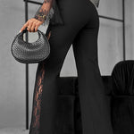 Chic High Rise Lace Splice Flare Bottom Pants