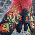 Margovil Christmas Gift Flower Embroidery Mittens