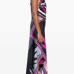 Margovil Printed Halter Tie Knot Backless Top and Irregular Hem Maxi Skirt Set