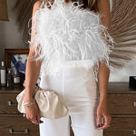 Margovil Fuzzy Feather Crop Tube Top