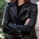Margovil Vintage Lapel Zip Up Faux Leather Moto Jacket