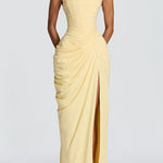 Strapless Tube Ruched Slit Maxi Dress