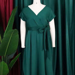 Bowknot Lace-Up Solid Color V-Neck Midi Dresses