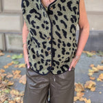 Women's Leopard Print Front Opening Casual Autumn and Winter Vest Jacket