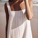A-Line Loose Striped Square-Neck Maxi Dresses