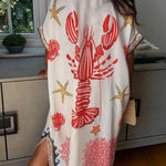 Unique Lobster Ocean Print Shirt Midi Dress