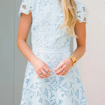 Special Occasion Cutout Floral Lace High Neck Short Cape Sleeve Mini Dress