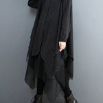 Loose Striped Gauze Split-Joint Lapel Long Dress