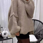 Lantern sleeve turtleneck loose sweater