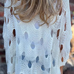 Solid Color Loose-fitting Openwork Casual Knit Top