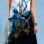 Loose Plus Size Printed V-Neck Mini Dresses
